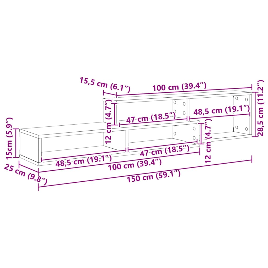 ΡάφιΤηλεόρασηςΤοίχου 150x25x28,5εκ Επεξεργασμένο ξύλο - Pakobazaar