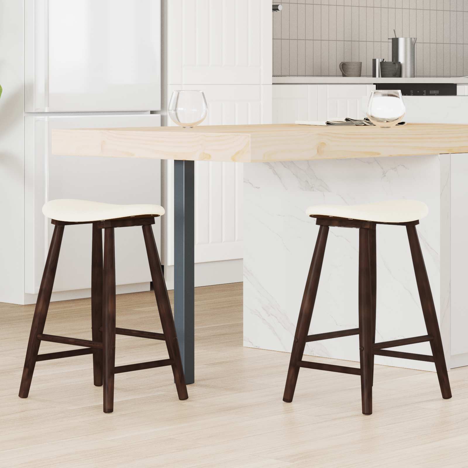 Καρέκλες φαγητού 2 pcs Ανοιχτό καφέ 46 x 37 x 63 εκ