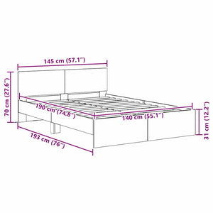 Σκελετός Κρεβατιού Παλιό Ξύλο 140 x 190 cm Επεξεργασμένο Ξύλο