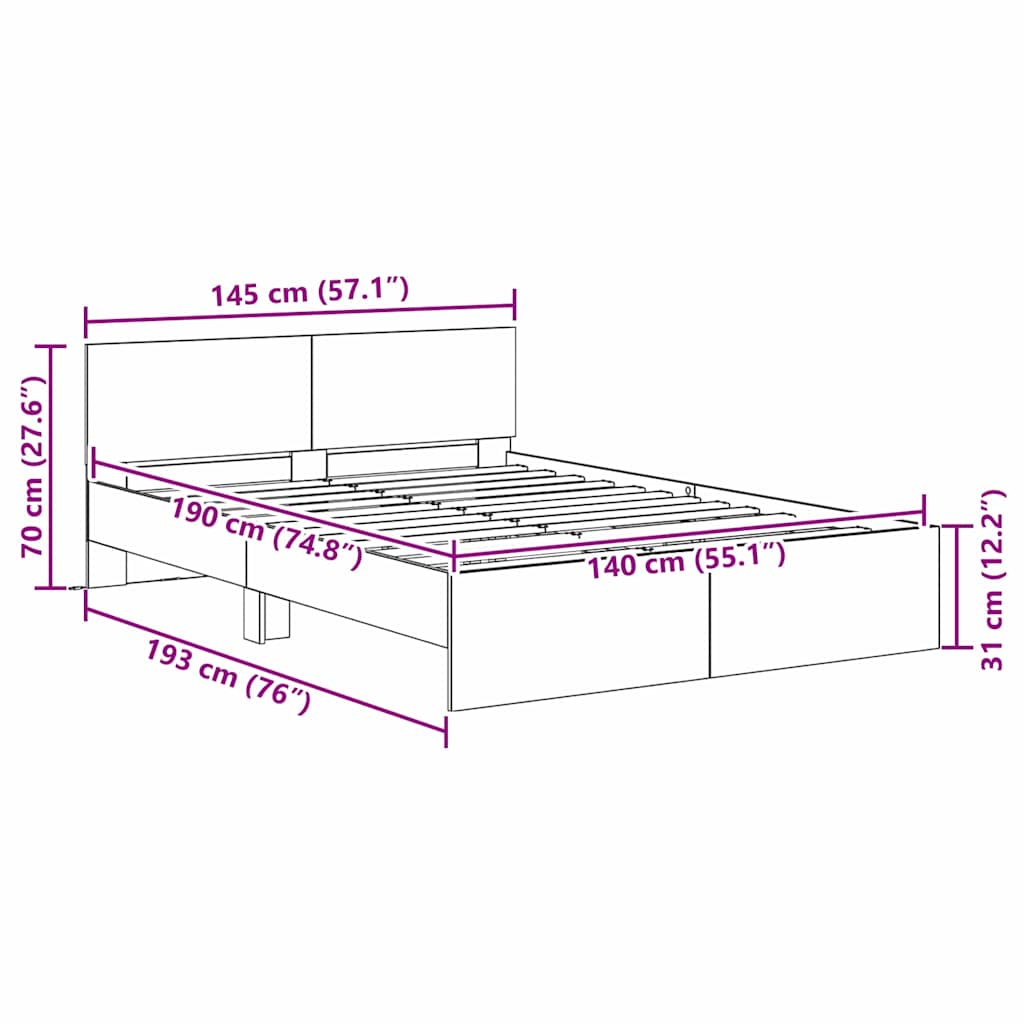 Σκελετός Κρεβατιού Μαύρη Οξυά 140 x 190 cm Επεξεργασμένο ξύλο