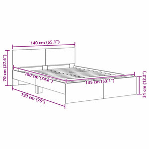 Σκελετός Κρεβατιού Μαύρη Οξυά 135 x 190 cm Επεξεργασμένο Ξύλο