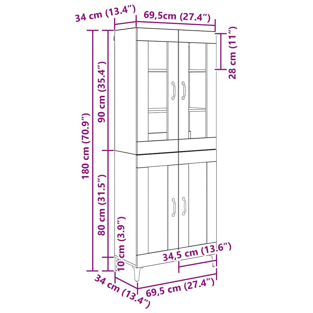 Highboard Παλιό Ξύλο 69,5 x 34 x 180 εκ. Επεξεργασμένο ξύλο - Pakobazaar