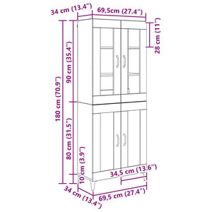 Highboard Μαύρη Οξυά 69,5 x 34 x 180 εκ. Επεξεργασμένο ξύλο - Pakobazaar