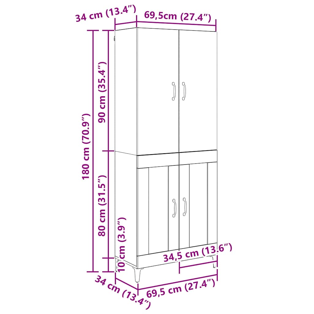 Highboard Παλιό Ξύλο 69,5 x 34 x 180 εκ. Επεξεργασμένο ξύλο - Pakobazaar