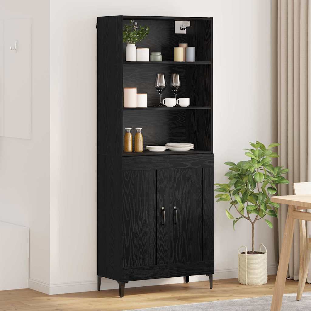 Highboard 2 pcs Μαύρη δρυς Επεξεργασμένο ξύλο