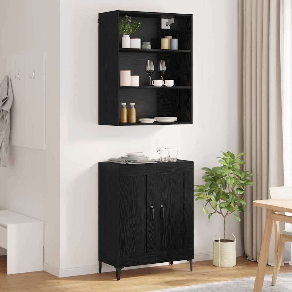 Highboard 2 pcs Μαύρη δρυς Επεξεργασμένο ξύλο