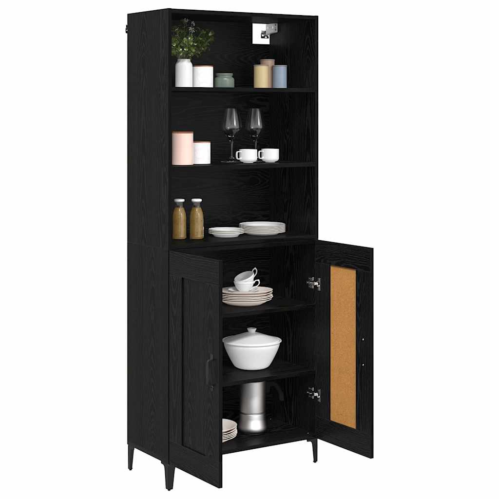 Highboard 2 pcs Μαύρη δρυς Επεξεργασμένο ξύλο