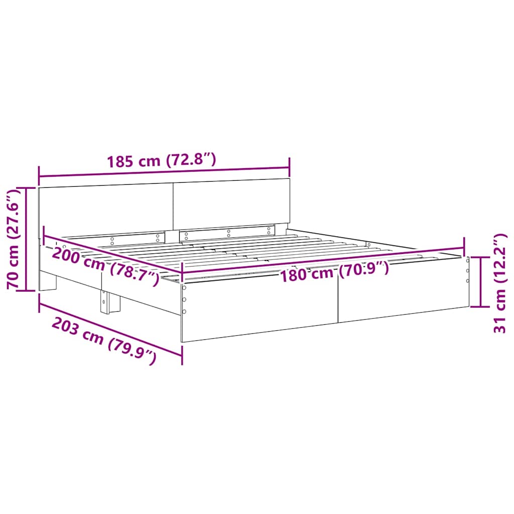 Σκελετός Κρεβατιού Παλιό Ξύλο 180 x 200 cm Επεξεργασμένο ξύλο