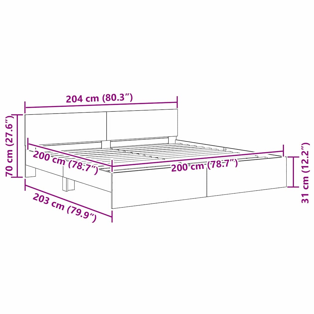 Σκελετός Κρεβατιού Παλιό Ξύλο 200 x 200 cm Επεξεργασμένο ξύλο
