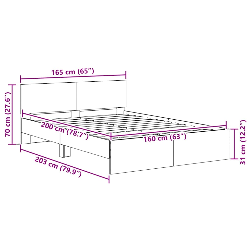 Σκελετός Κρεβατιού Artisan Oak 160 x 200 cm Επεξεργασμένο ξύλο - Pakobazaar