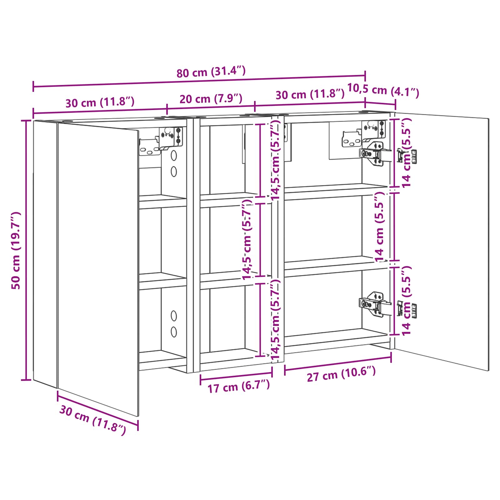 Σετ Ντουλαπιών Μπάνιου με ράφι με πόρτα 3 pcs 80 x 10,5 x 50 εκ - Pakobazaar