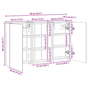 Σετ Ντουλαπιών Μπάνιου με ράφι με πόρτα 3 pcs 90 x 10,5 x 50 εκ - Pakobazaar