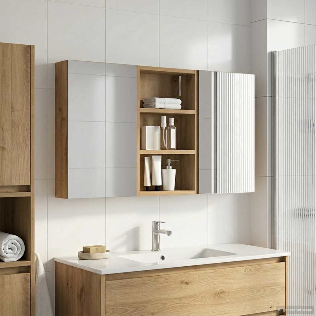 Σετ Ντουλαπιών Μπάνιου με ράφι με πόρτα 3 pcs 90 x 10,5 x 50 εκ - Pakobazaar