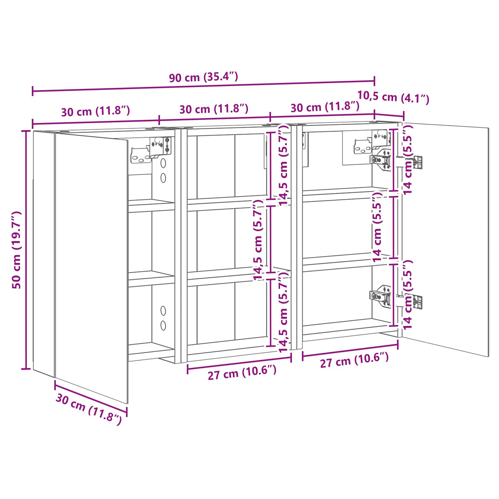 Σετ Ντουλαπιών Μπάνιου με ράφι με πόρτα 3 pcs 90 x 10,5 x 50 εκ - Pakobazaar
