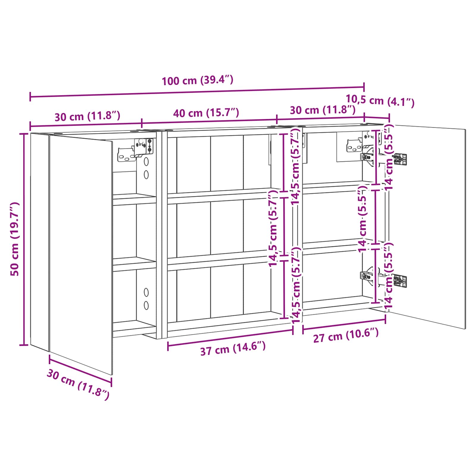 Σετ Ντουλαπιών Μπάνιου με ράφι 3 pcs 100 x 10,5 x 50 εκ - Pakobazaar