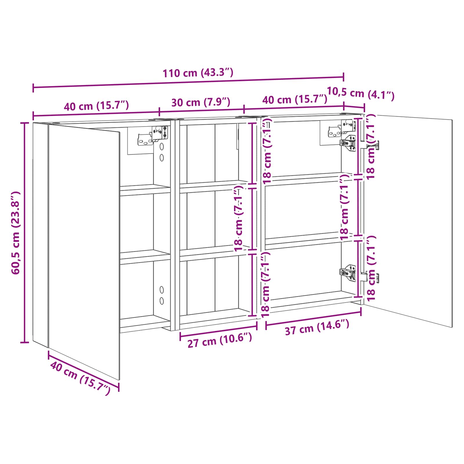 Σετ Ντουλαπιών Μπάνιου με ράφι 3 pcs 110 x 10,5 x 60,5 εκ - Pakobazaar