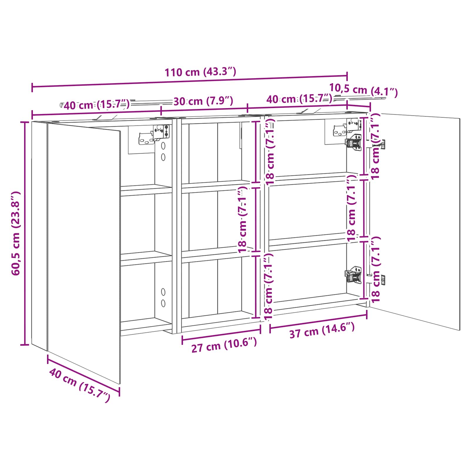 Σετ Ντουλαπιών Μπάνιου με ράφι 3 pcs 110 x 10,5 x 60,5 εκ - Pakobazaar