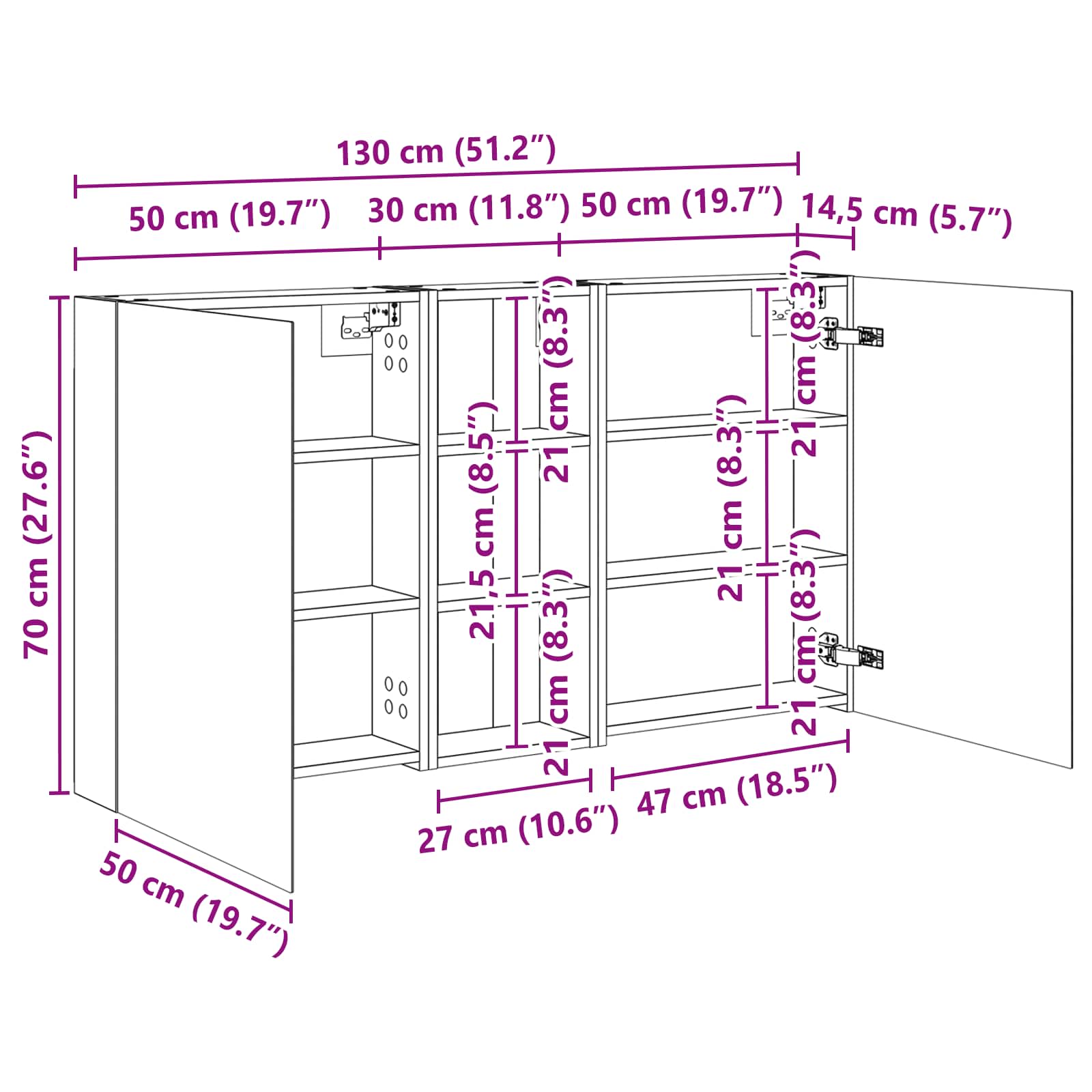 Σετ Ντουλαπιών Μπάνιου με ράφι 3 pcs 130 x 14,5 x 70 εκ - Pakobazaar