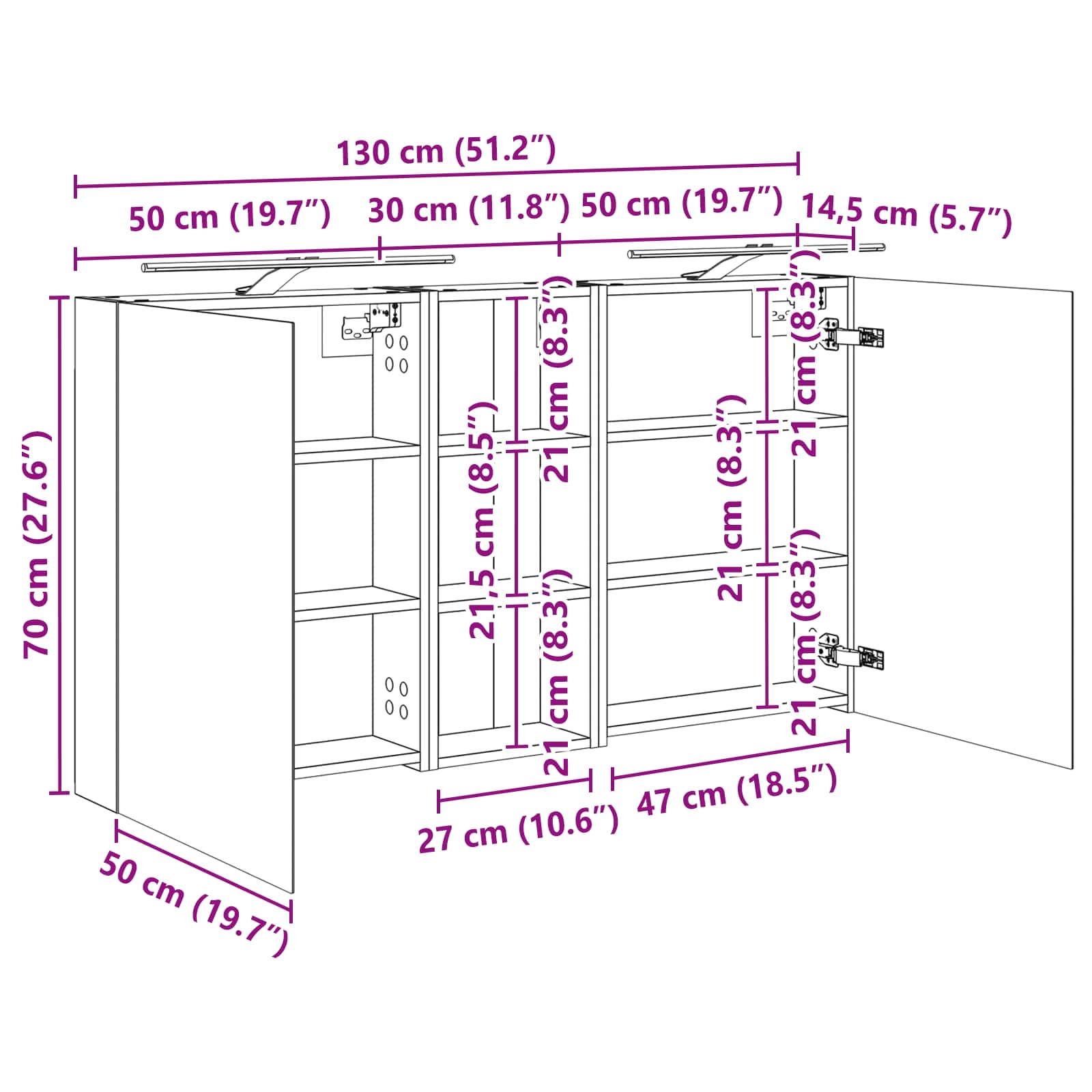 Σετ Ντουλαπιών Μπάνιου με ράφι 3 pcs 130 x 14,5 x 70 εκ - Pakobazaar