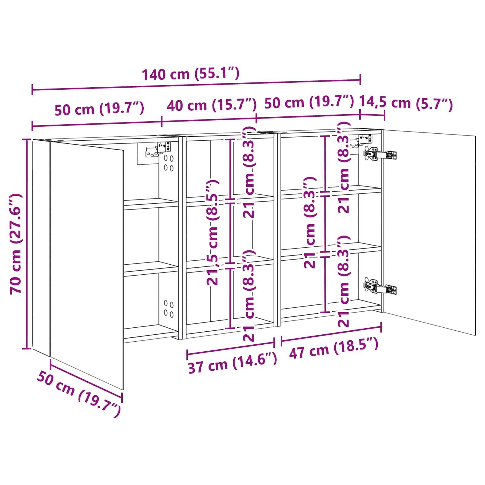 Σετ Ντουλαπιών Μπάνιου με ράφι 3 pcs 140 x 14,5 x 70 εκ - Pakobazaar