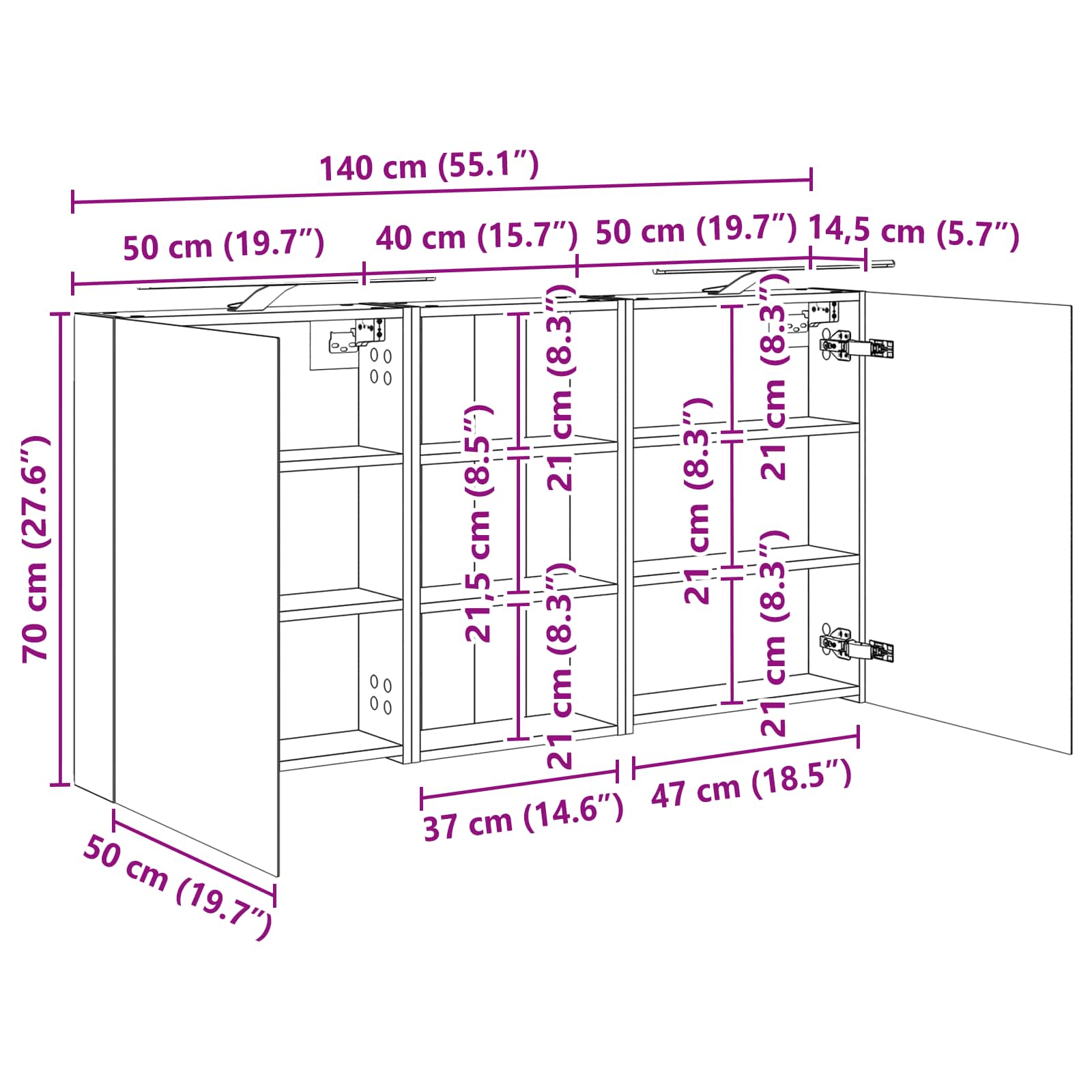 Σετ Ντουλαπιών Μπάνιου με ράφι 3 pcs 140 x 14,5 x 70 εκ - Pakobazaar