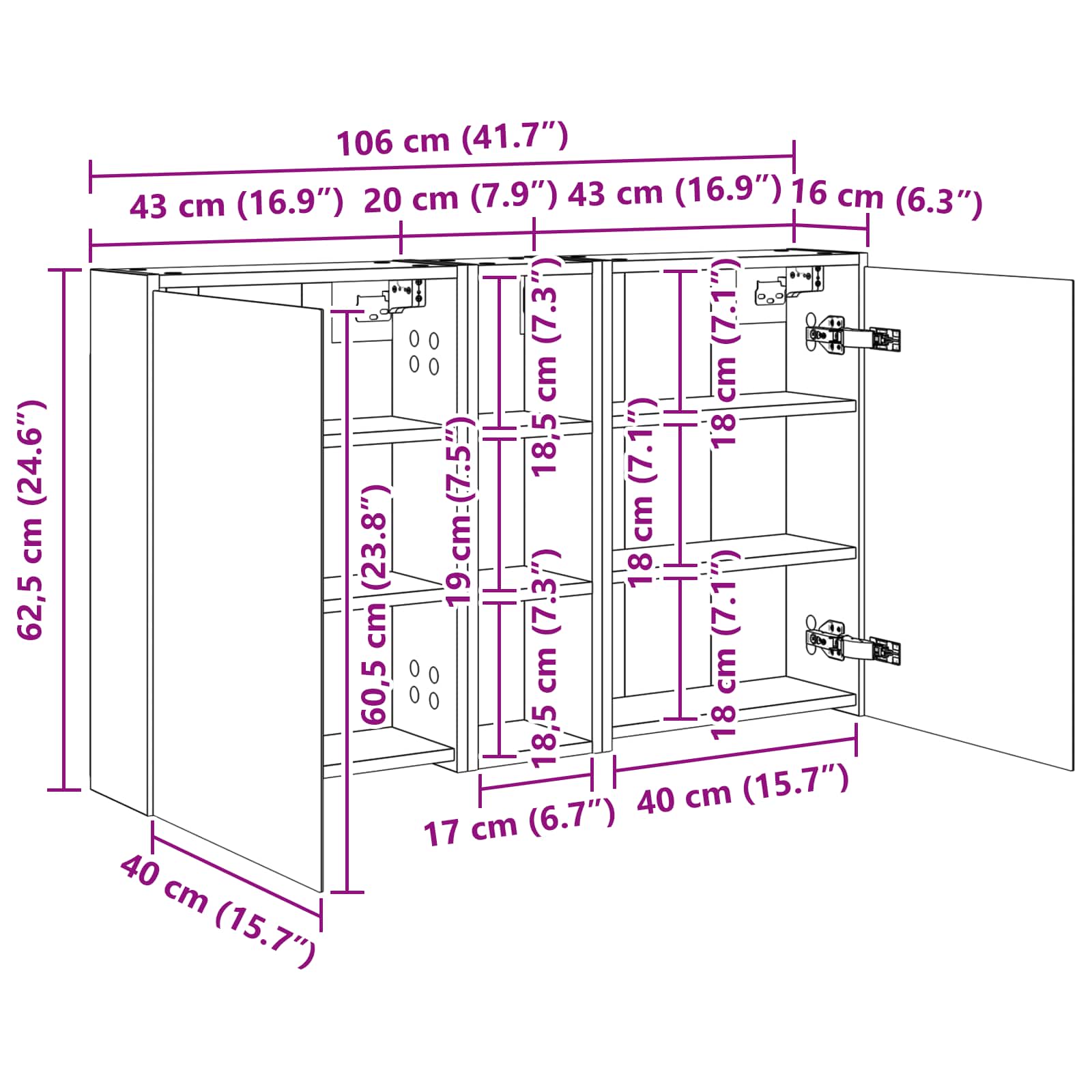 Σετ Ντουλαπιών Μπάνιου 3 pcs 106 x 16 x 62,5 εκ. - Pakobazaar