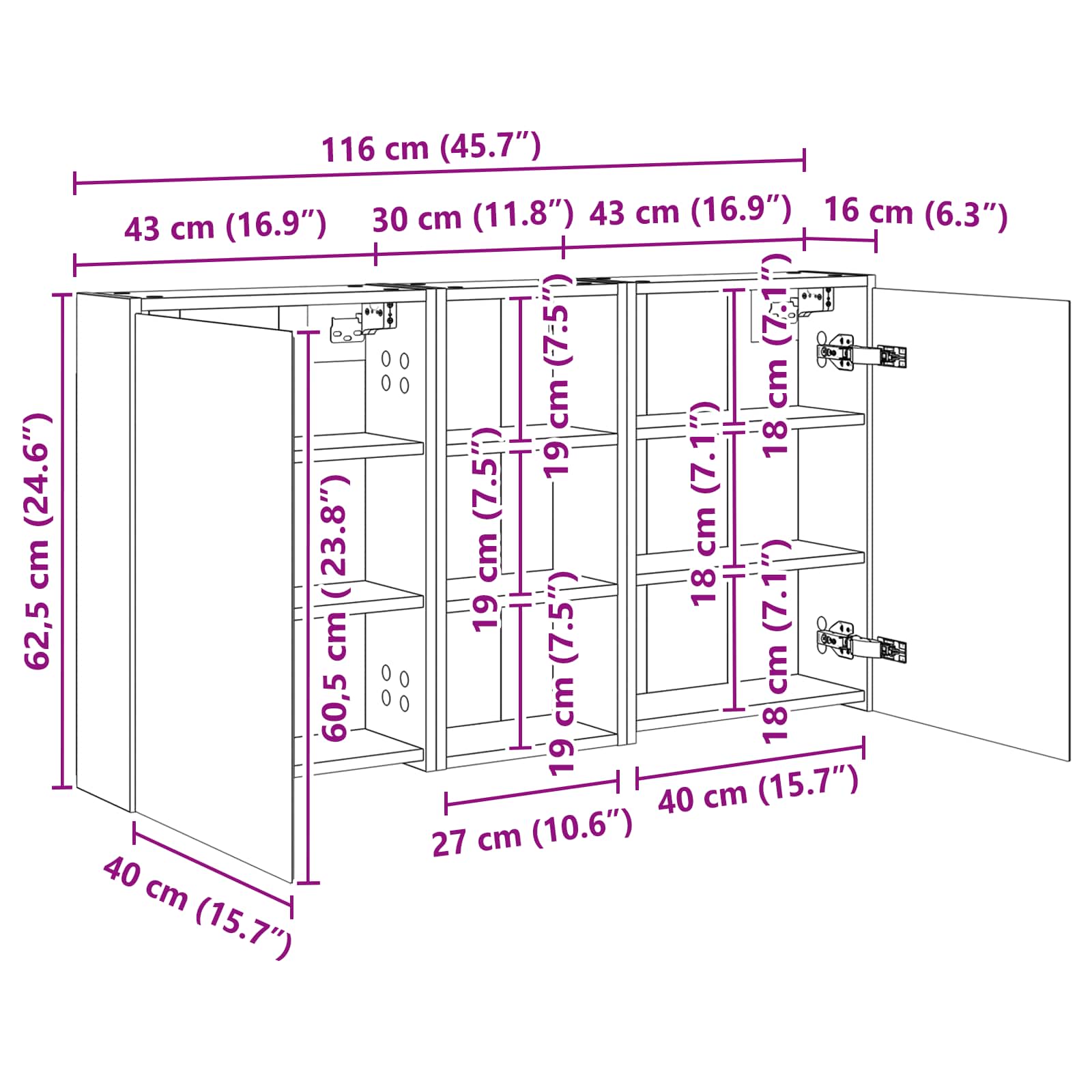 Σετ Ντουλαπιών Μπάνιου 3 pcs 116 x 16 x 62,5 εκ. - Pakobazaar