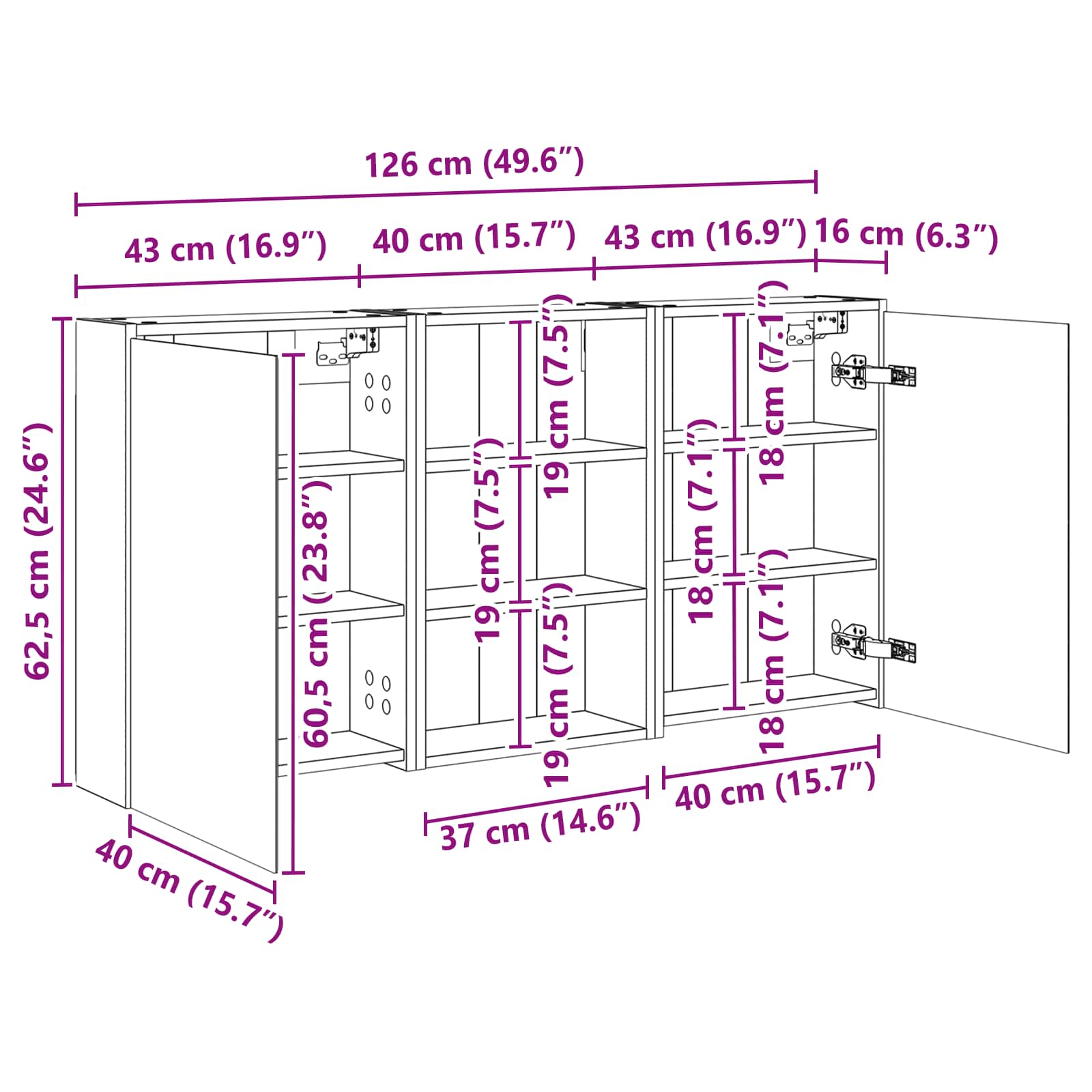 Σετ Ντουλαπιών Μπάνιου με ράφι 3 pcs 126 x 16 x 62.5 εκ. - Pakobazaar