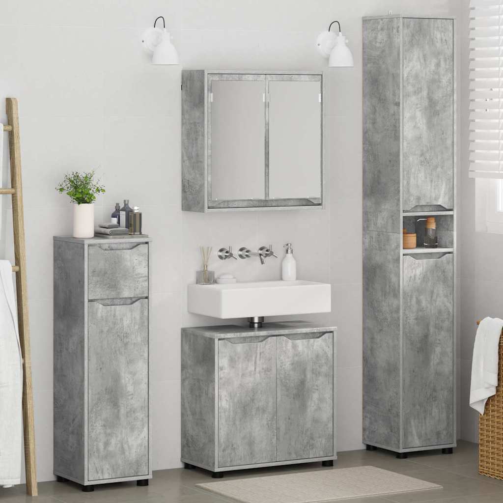 Σετ Επίπλων Μπάνιου 4 pcs Σκυρόδεμα Γκρι Επεξεργασμένο ξύλο