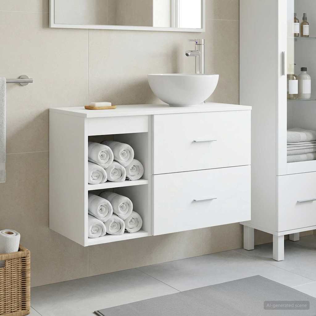 Σετ Επίπλων Μπάνιου 2 pcs Λευκό Επεξεργασμένο Ξύλο