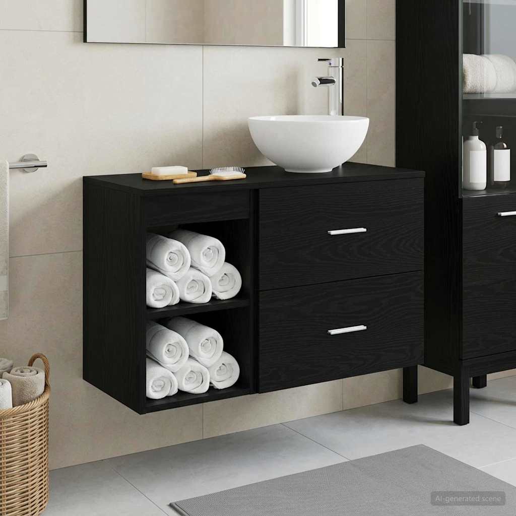 Σετ Επίπλων Μπάνιου 2 pcs Μαύρη Δρυς Επεξεργασμένο Ξύλο