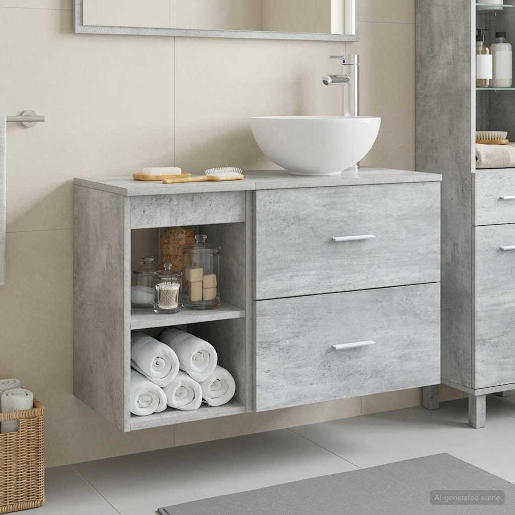 Σετ Επίπλων Μπάνιου 2 pcs Γκρι Σκυροδέματος Επεξεργασμένο Ξύλο