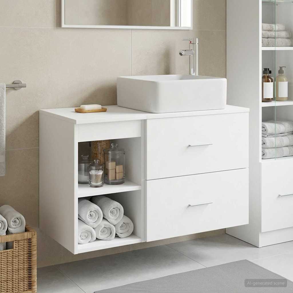 Σετ Επίπλων Μπάνιου 2 pcs Λευκό Επεξεργασμένο Ξύλο