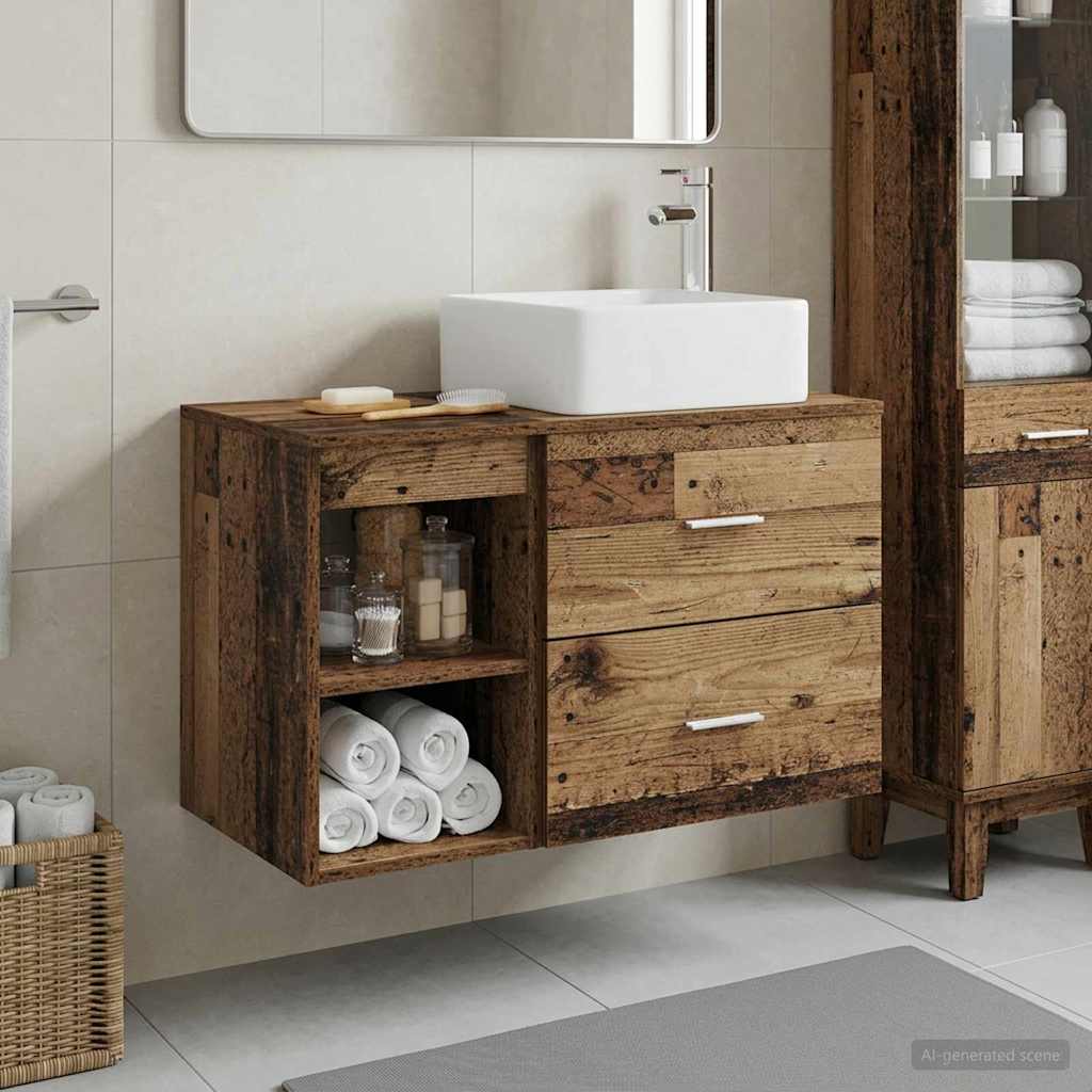 Σετ Επίπλων Μπάνιου 2 pcs Παλαιωμένο ξύλο Επεξεργασμένο Ξύλο