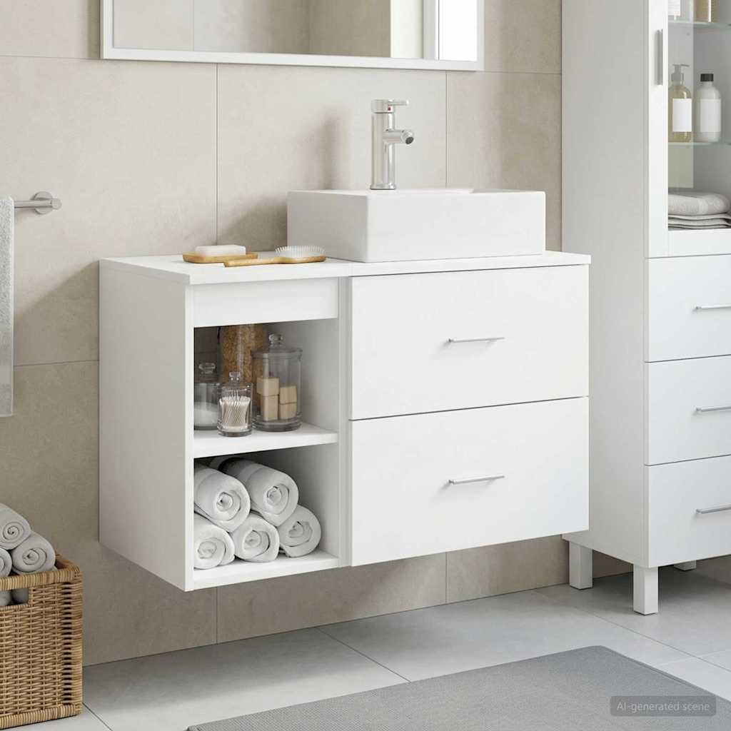 Σετ Επίπλων Μπάνιου 2 pcs Λευκό Επεξεργασμένο Ξύλο