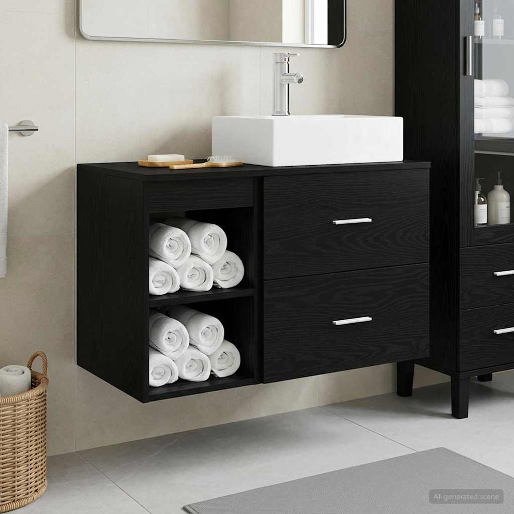 Σετ Επίπλων Μπάνιου 2 pcs Μαύρη Δρυς Επεξεργασμένο Ξύλο
