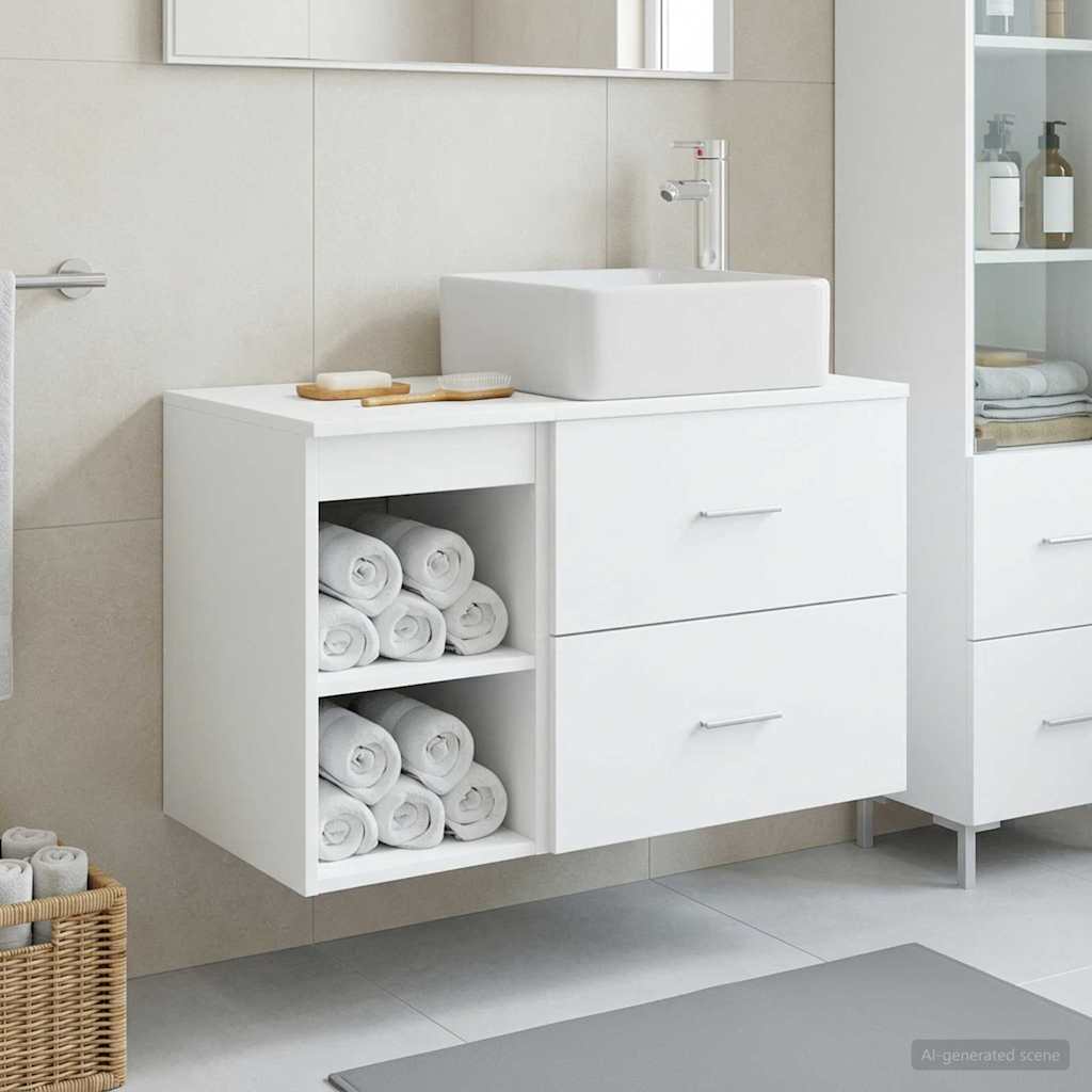 Σετ Επίπλων Μπάνιου 2 pcs Λευκό Επεξεργασμένο Ξύλο