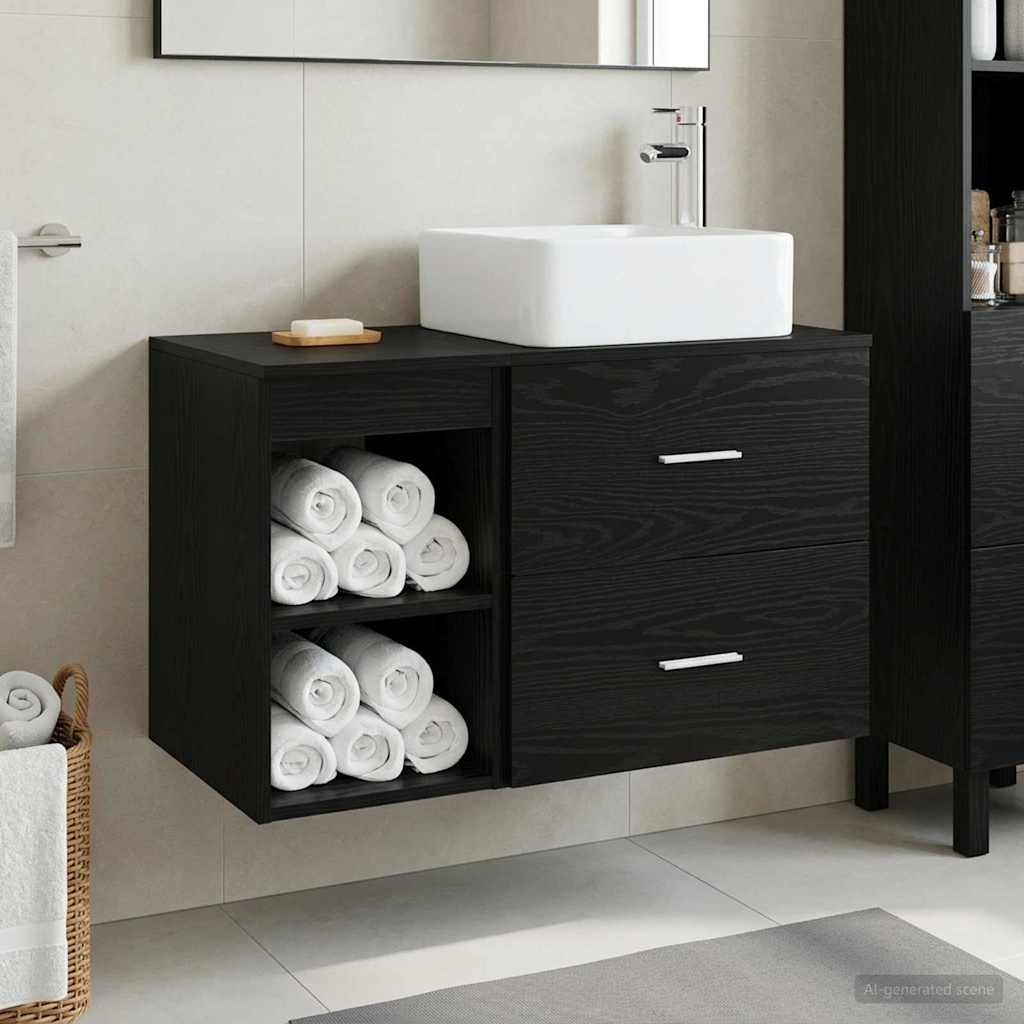Σετ Επίπλων Μπάνιου 2 pcs Μαύρη Δρυς Επεξεργασμένο Ξύλο