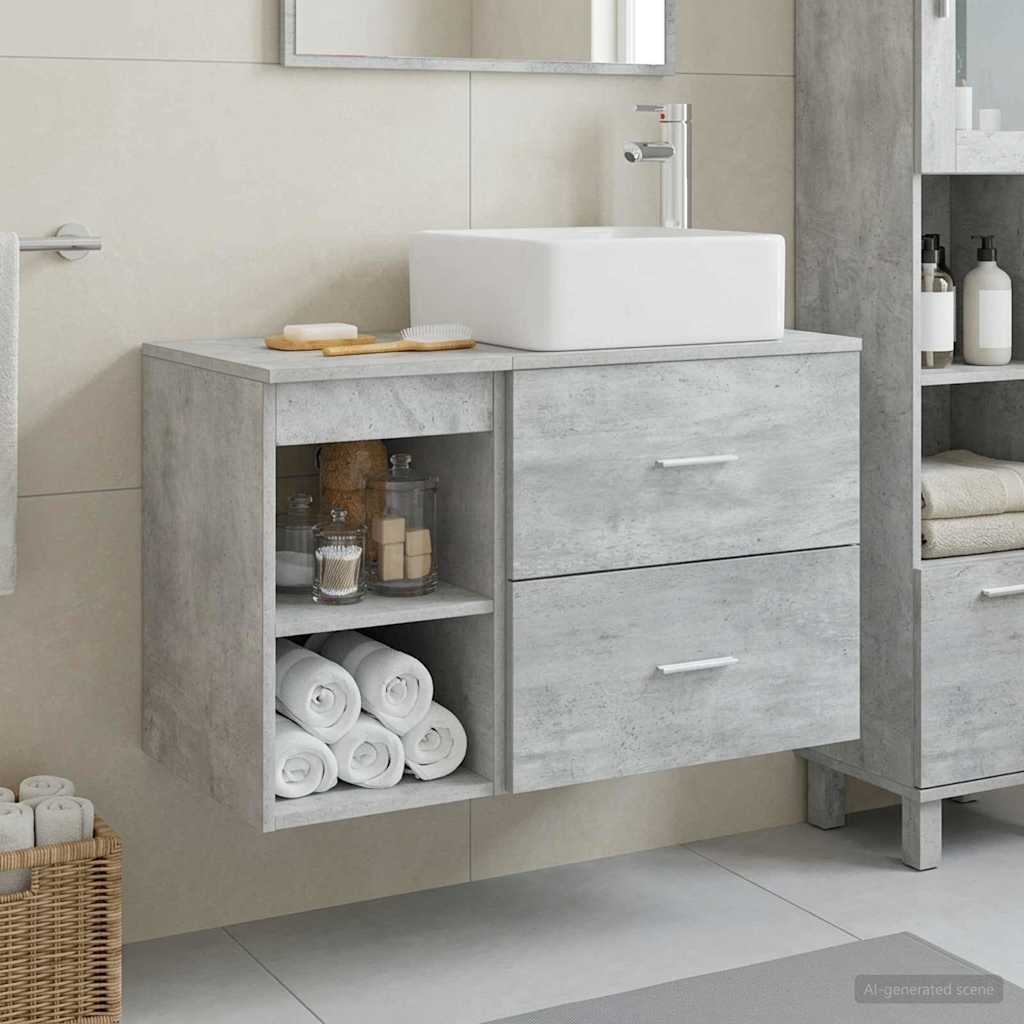 Σετ Επίπλων Μπάνιου 2 pcs Γκρι Σκυροδέματος Επεξεργασμένο Ξύλο