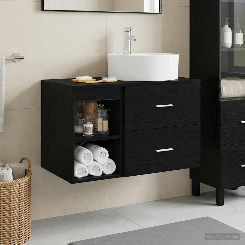 Σετ Επίπλων Μπάνιου 2 pcs Μαύρη Δρυς Επεξεργασμένο Ξύλο