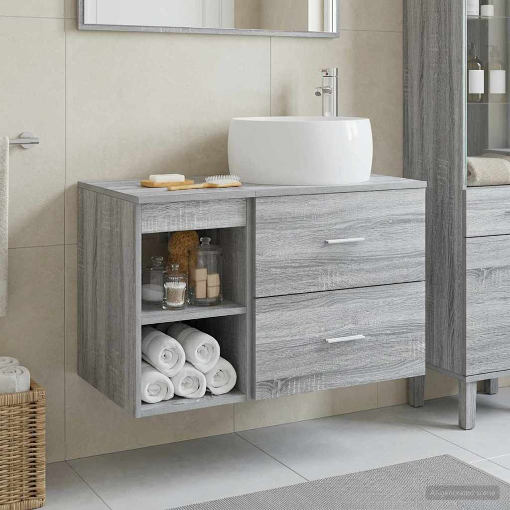 Σετ Επίπλων Μπάνιου 2 pcs Γκρι Sonoma Επεξεργασμένο Ξύλο