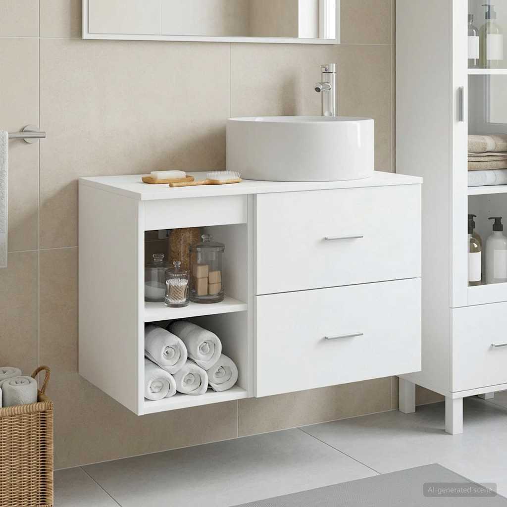 Σετ Επίπλων Μπάνιου 2 pcs Λευκό Επεξεργασμένο Ξύλο