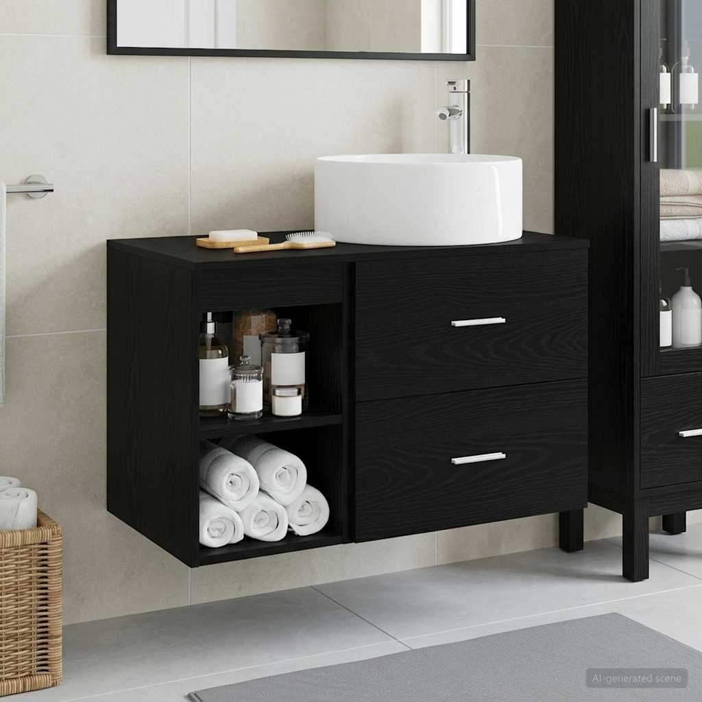 Σετ Επίπλων Μπάνιου 2 pcs Μαύρη Δρυς Επεξεργασμένο Ξύλο