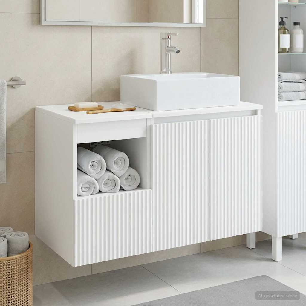Σετ Επίπλων Μπάνιου 2 τμχ. Γυαλιστερό Λευκό Επεξεργασμένο Ξύλο - Pakobazaar