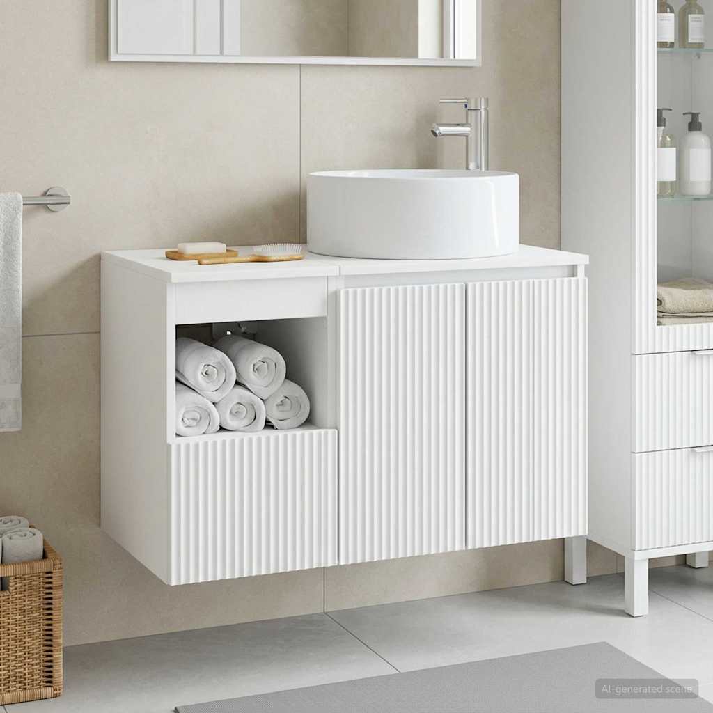 Σετ Επίπλων Μπάνιου 2 τμχ. Λευκό Επεξεργασμένο Ξύλο