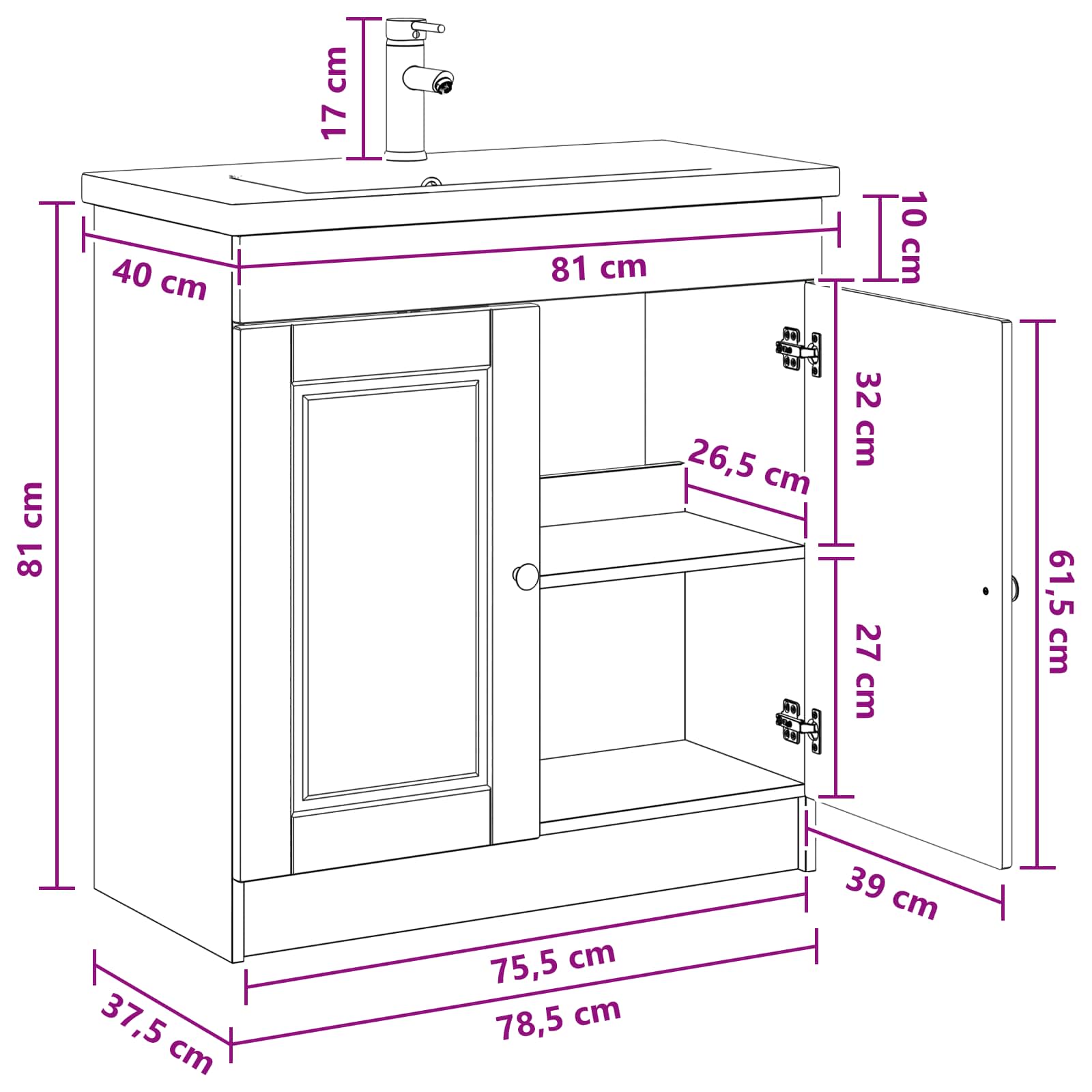 Σετ Επίπλων Μπάνιου Artisan Δρυς 78,5 x 37,5 x 81 εκ - Pakobazaar