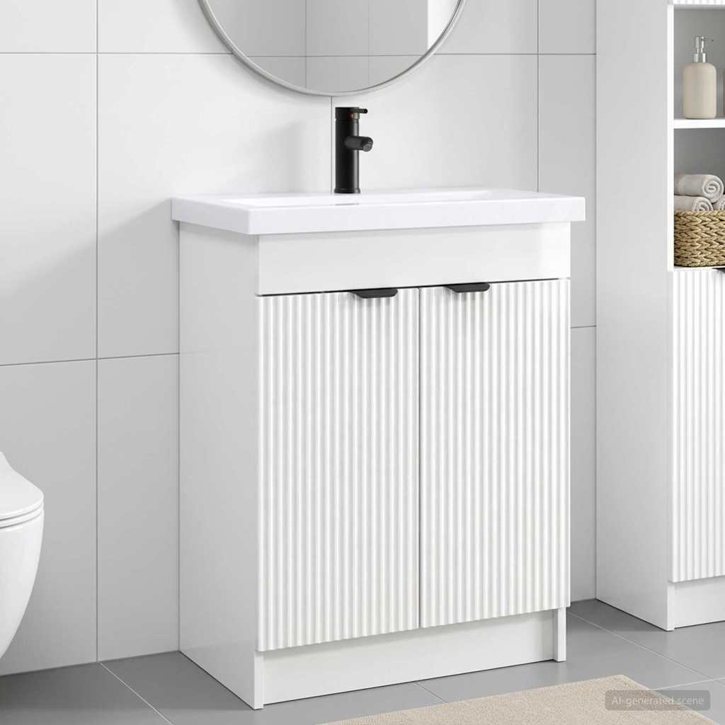 Σετ Επίπλων Μπάνιου Γυαλιστερό Λευκό 56 x 37,5 x 81 εκ