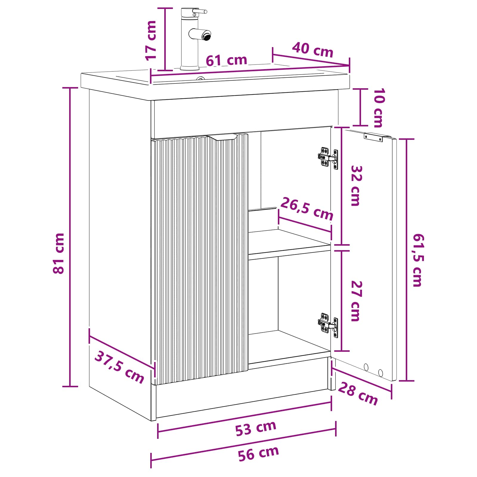 Σετ Επίπλων Μπάνιου Γκρι Sonoma 56 x 37,5 x 81 εκ - Pakobazaar