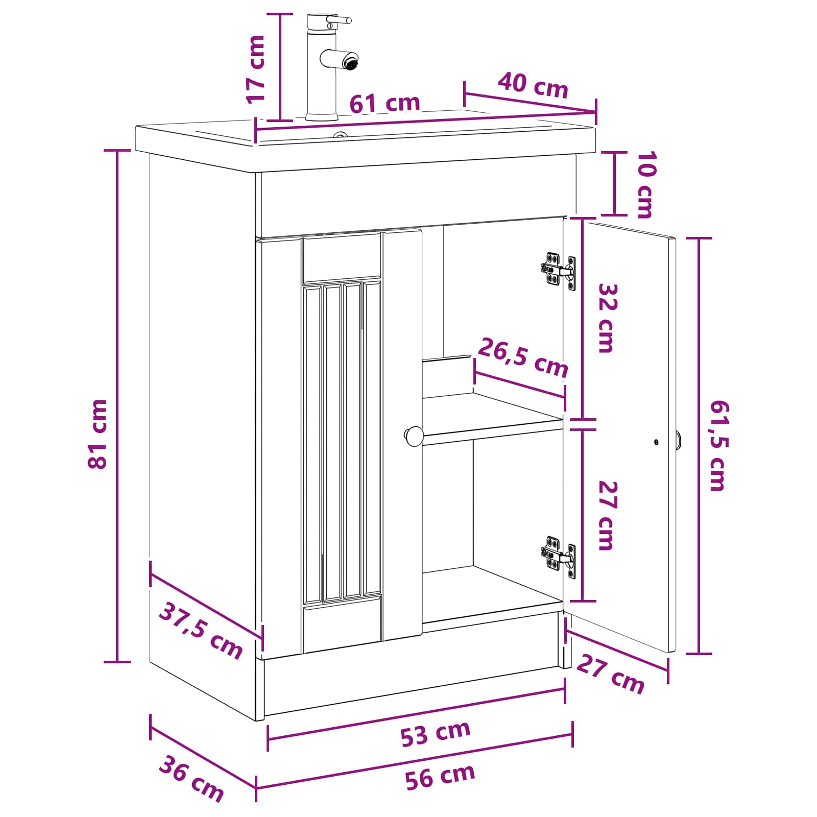 Σετ Επίπλων Μπάνιου Sonoma Δρυς 56 x 37,5 x 81 εκ - Pakobazaar