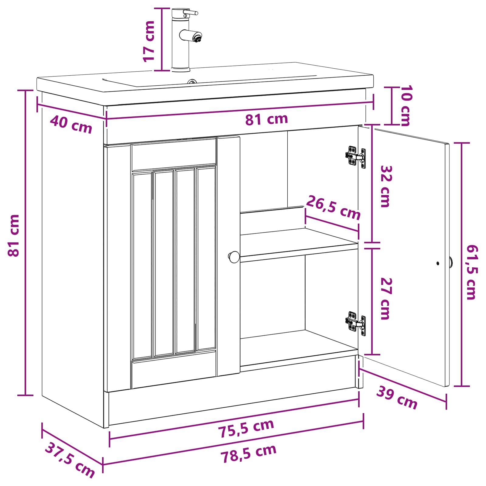 Σετ Επίπλων Μπάνιου Artisan Δρυς 78,5 x 37,5 x 81 εκ - Pakobazaar